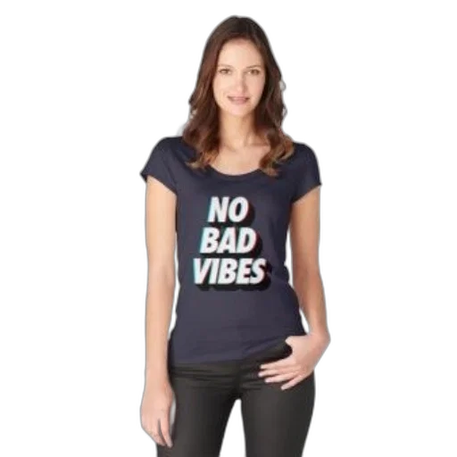 woman, wearing, navy, blue, t-shirt, bad, vibes, white transparent PNG cut-out