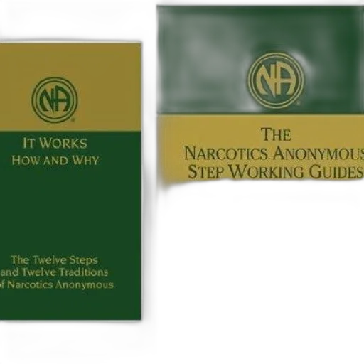 two, narcotics, anonymous, books, green, gold, covers, one transparent PNG cut-out