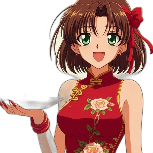 flower, dress, staff, jewelry, anime, pixel art, cartoon, vaporwave transparent PNG cut-out