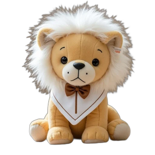 animal, staff, 3d render, plush, toy, lion, white, mane transparent PNG cut-out
