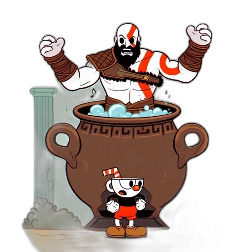 concept art, 3d render, cartoon, fantasy art, cuphead-like, character, stands, atop transparent PNG cut-out