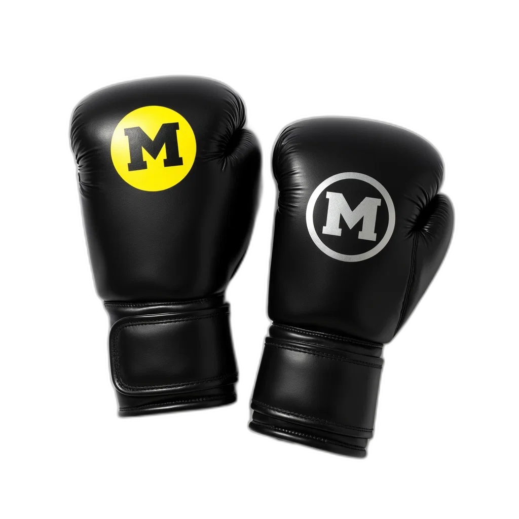 3d render, pair, black, boxing, gloves, yellow, logo, left transparent PNG cut-out