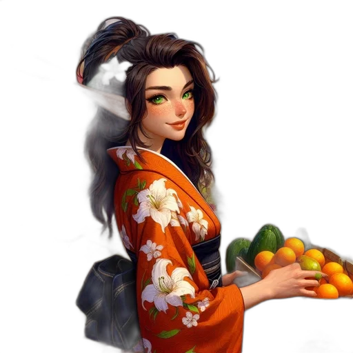 staff, dress, food, oil painting, concept art, photorealistic, fantasy art, colorful transparent PNG cut-out
