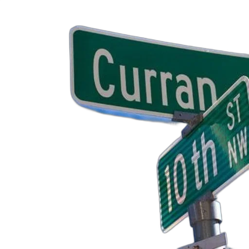 city street, green, street, sign, reads, curran, top, 10th transparent PNG cut-out
