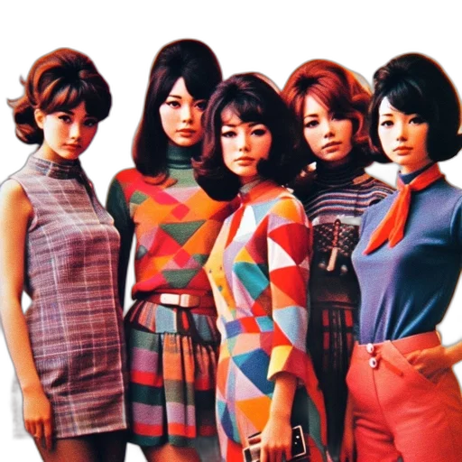 five, stylishly, dressed, women, 60s, 70s, hairstyles, gather transparent PNG cut-out