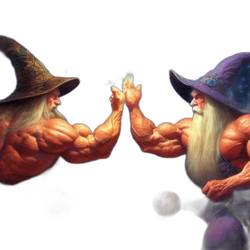 fantasy art, concept art, pixel art, 3d render, two, elderly, wizards, clothed transparent PNG cut-out