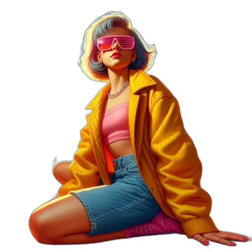 jacket, mask, face, dress, concept art, vaporwave, cyberpunk, comic book art transparent PNG cut-out