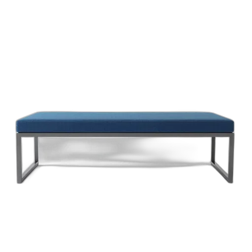 furniture, 3d render, modern, steel, frame, bench, blue, cushioned transparent PNG cut-out
