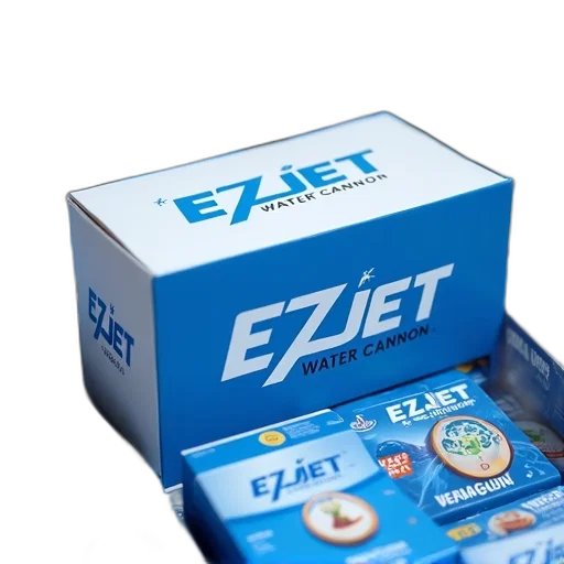 blue, white, box, words, ezjet, water, cannon, prominently transparent PNG cut-out