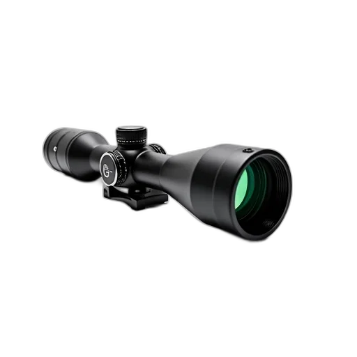 weapon, black, rifle, scope, green, reticle, displayed, against transparent PNG cut-out