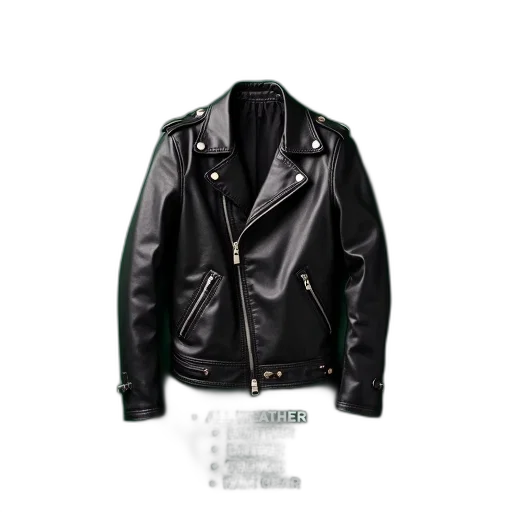 jacket, 3d render, black, leather, displayed, green, background, words transparent PNG cut-out