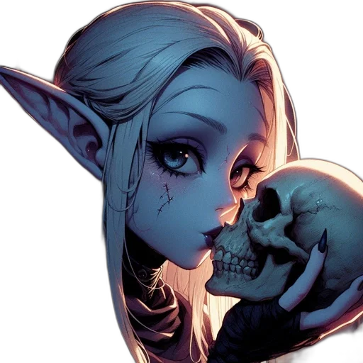 face, comic book art, fantasy art, concept art, pixel art, blue, dark, elven transparent PNG cut-out