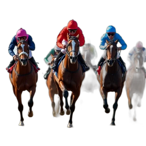group, jockeys, wearing, colorful, racing, silks, riding, horses transparent PNG cut-out