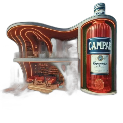 bottle, concept art, 3d render, photorealistic, modern, curved, building, orange transparent PNG cut-out