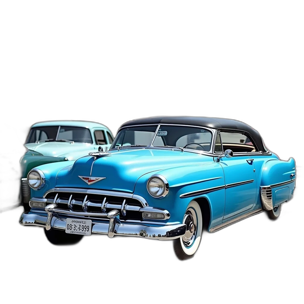 car, 3d render, photorealistic, concept art, blue, classic, parked, front transparent PNG cut-out