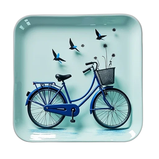 furniture, photorealistic, 3d render, concept art, blue, glass, coaster, bicycle transparent PNG cut-out
