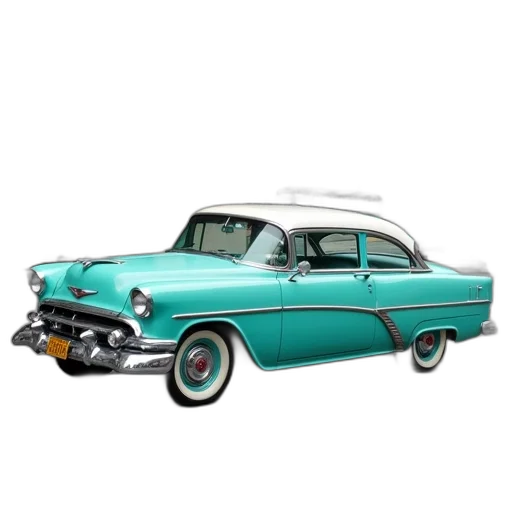 car, 3d render, photorealistic, concept art, vintage, turquoise, white, roof transparent PNG cut-out