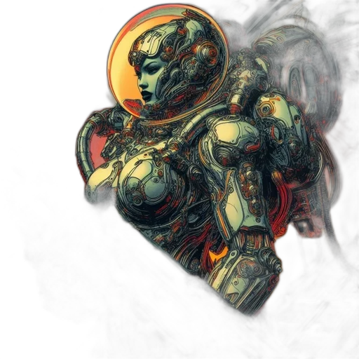 robot, mask, face, weapon, concept art, comic book art, watercolor, fantasy art transparent PNG cut-out