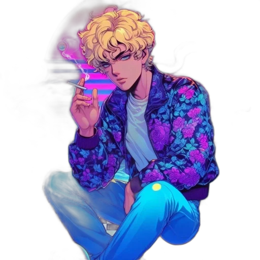 jacket, weapon, robot, staff, vaporwave, cyberpunk, pixel art, concept art transparent PNG cut-out
