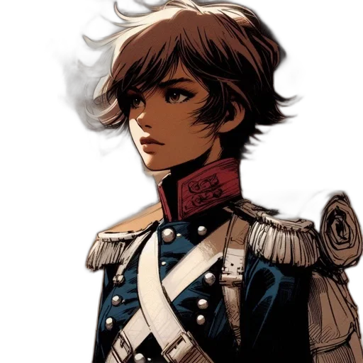 face, crown, jacket, staff, concept art, comic book art, fantasy art, anime transparent PNG cut-out