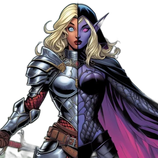 sword, comic book art, concept art, fantasy art, two, portraits, depict, woman transparent PNG cut-out