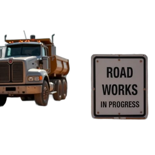 construction, site, large, truck, left, car, right, foreground transparent PNG cut-out
