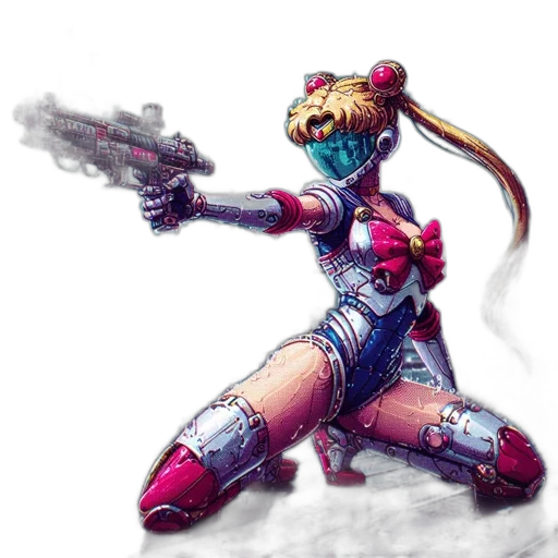 robot, weapon, concept art, cyberpunk, comic book art, fantasy art, outer space, sailor transparent PNG cut-out