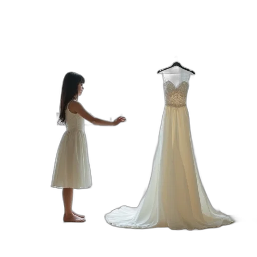 dress, jewelry, 3d render, concept art, photorealistic, young, girl, white transparent PNG cut-out