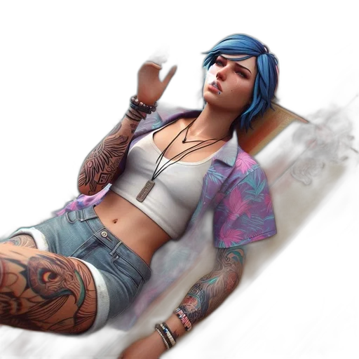 cyberpunk, photorealistic, concept art, fantasy art, neon lights, pastel, blue, woman transparent PNG cut-out