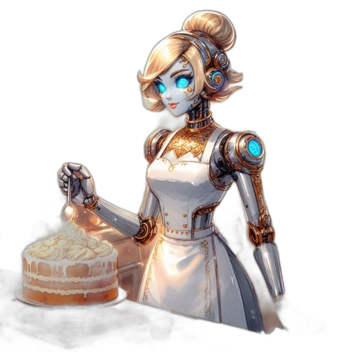staff, robot, crown, dress, concept art, fantasy art, pixel art, 3d render transparent PNG cut-out