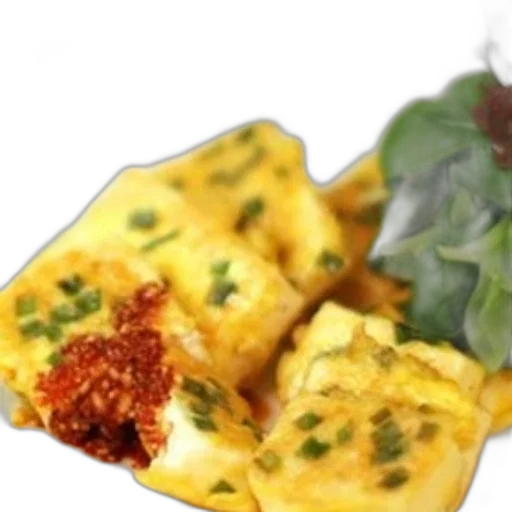 food, photorealistic, plate, savory, egg, rolls, green, garnish transparent PNG cut-out