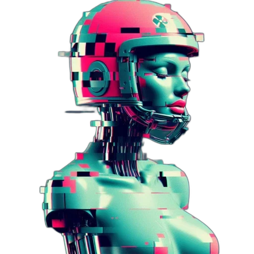 robot, face, cyberpunk, vaporwave, concept art, 3d render, pastel, neon transparent PNG cut-out