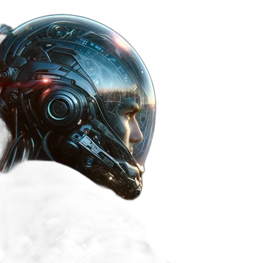 robot, mask, face, cyberpunk, concept art, 3d render, photorealistic, outer space transparent PNG cut-out