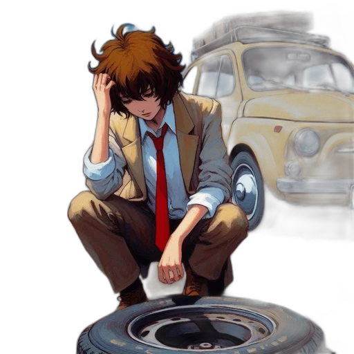 car, robot, jacket, concept art, comic book art, anime, pixel art, city street transparent PNG cut-out