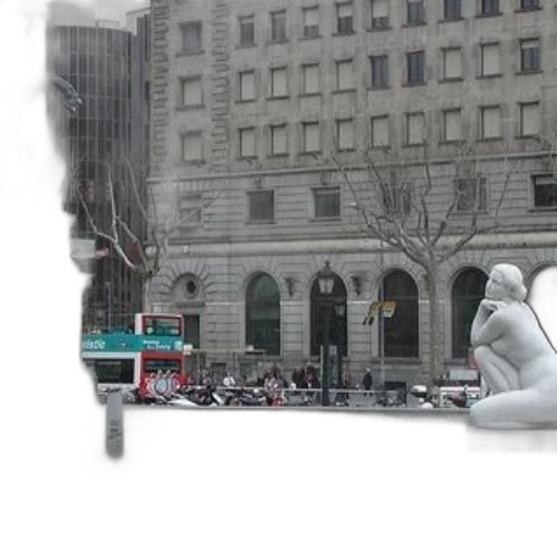 robot, building, 3d render, photorealistic, concept art, city street, snow, statue transparent PNG cut-out