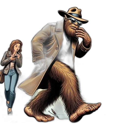 jacket, creature, animal, concept art, comic book art, cartoon, 3d render, bigfoot-like transparent PNG cut-out