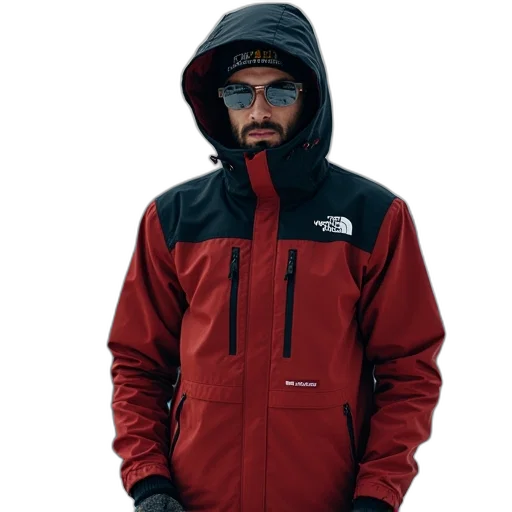 jacket, staff, face, cyberpunk, 3d render, concept art, photorealistic, red transparent PNG cut-out