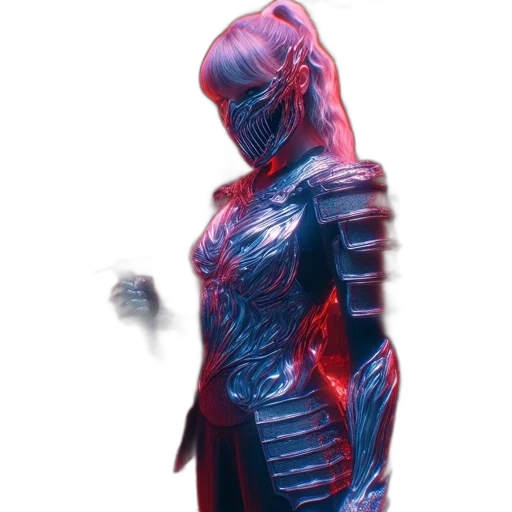 dress, robot, creature, sword, 3d render, concept art, vaporwave, cyberpunk transparent PNG cut-out