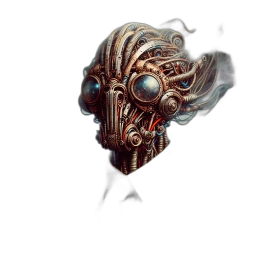 mask, face, robot, creature, concept art, fantasy art, 3d render, cyberpunk transparent PNG cut-out