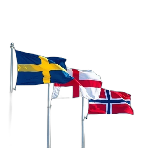 three, flags, flying, clear, blue, sky, left, right transparent PNG cut-out