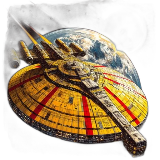 weapon, sword, concept art, fantasy art, outer space, yellow, red, spacecraft transparent PNG cut-out