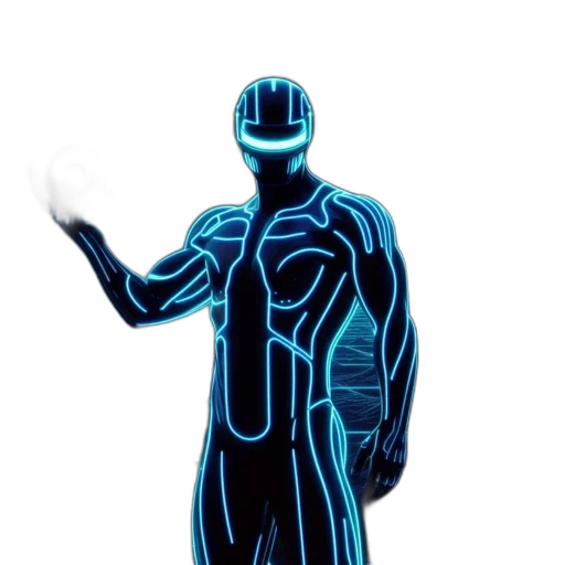 robot, jacket, mask, staff, vaporwave, concept art, 3d render, cyberpunk transparent PNG cut-out