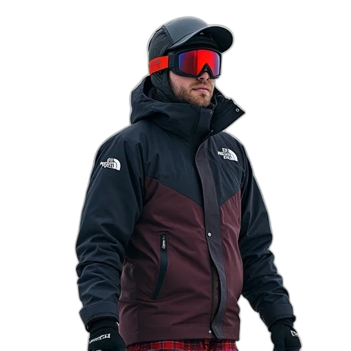 jacket, staff, hat, 3d render, cyberpunk, concept art, red, dark transparent PNG cut-out