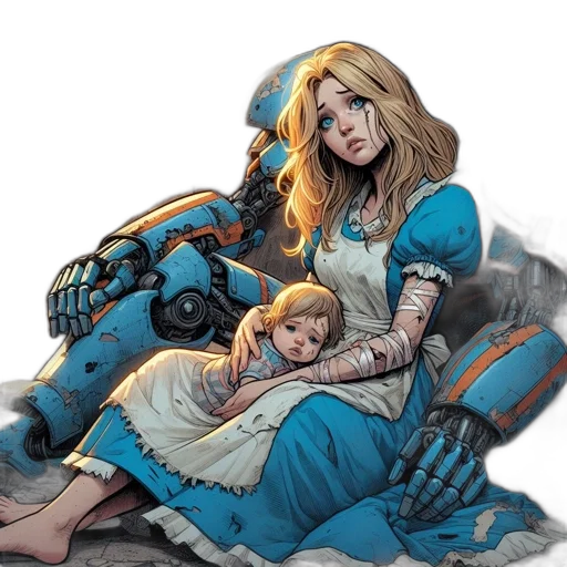comic book art, concept art, fantasy art, photorealistic, blue, distressed, post-apocalyptic, city transparent PNG cut-out