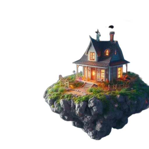 building, concept art, 3d render, fantasy art, pixel art, fog, underwater, forest transparent PNG cut-out