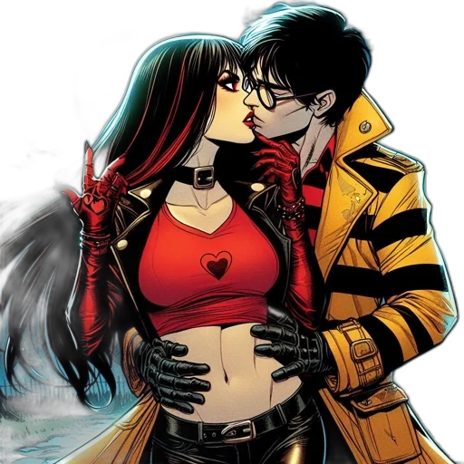comic book art, concept art, underwater, red, two, individuals, one, yellow transparent PNG cut-out