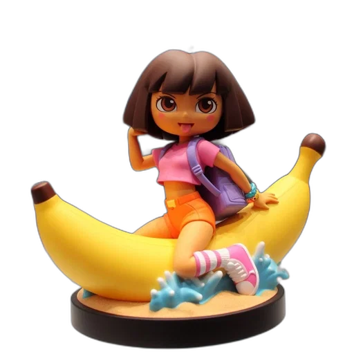 3d render, concept art, dora, explorer, figurine, black, base, rides transparent PNG cut-out