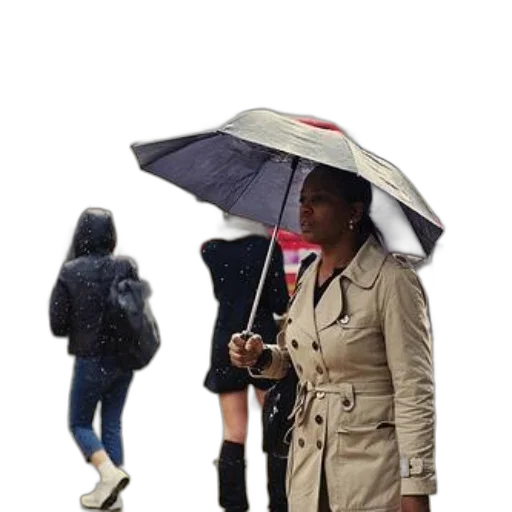 umbrella, jacket, staff, hat, photorealistic, 3d render, concept art, rain transparent PNG cut-out