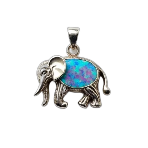 jewelry, silver, elephant, pendant, colorful, opaline, stone, inlay transparent PNG cut-out