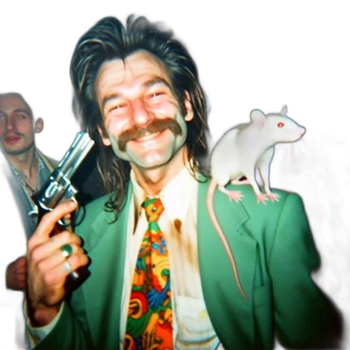 jacket, animal, staff, creature, vaporwave, concept art, man, mustache transparent PNG cut-out